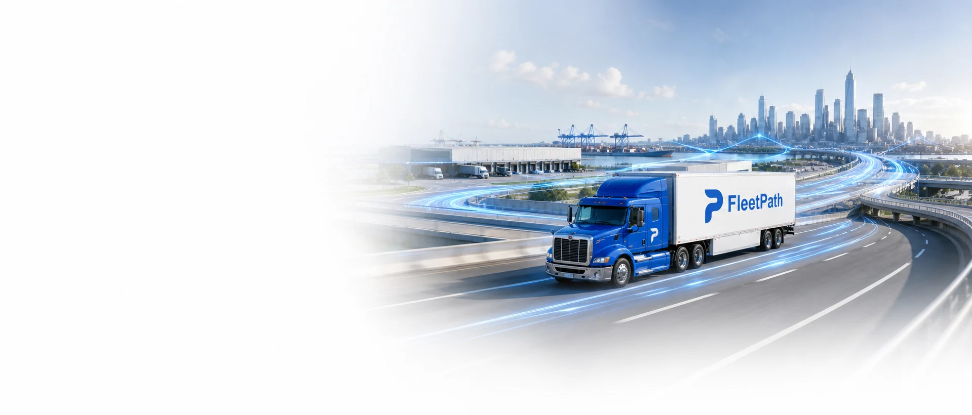 FleetPath tractor-trailer moving through one connected freight corridor