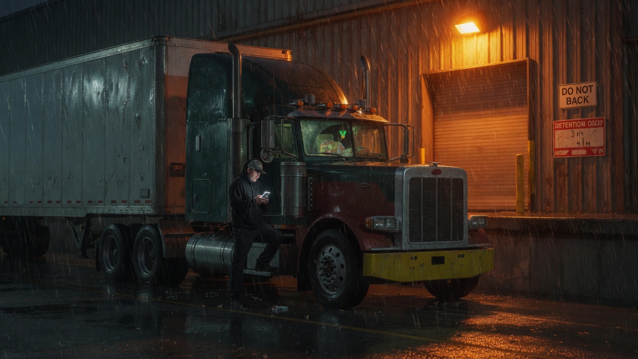 A driver waiting at a warehouse dock while detention time accrues