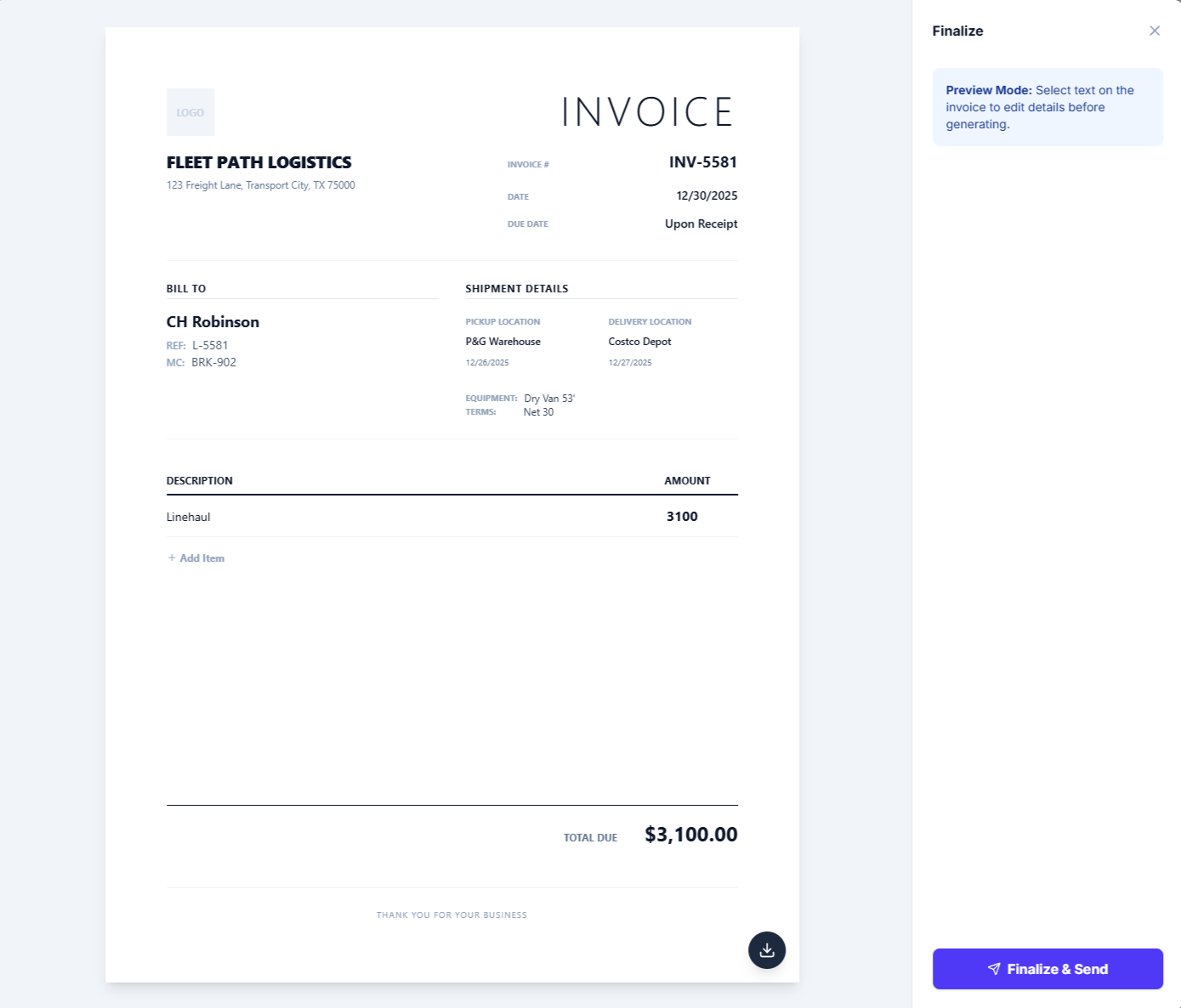 FleetPath financial record with clear sources, approvals, and auditability