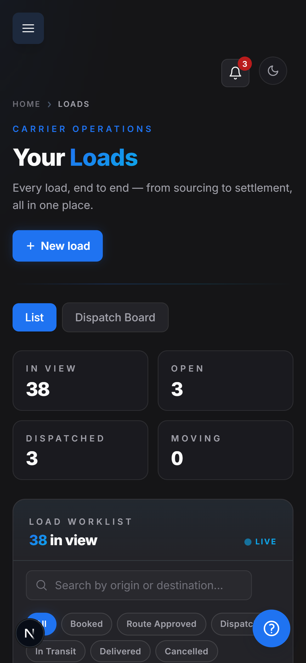 FleetPath mobile loads view